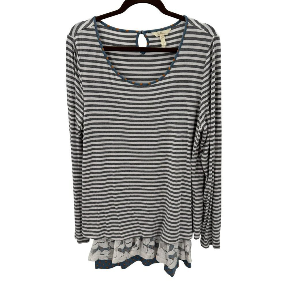 Matilda Jane 2 Piece Gray Striped Top w/Blue Baby Doll Combo Top Size XL
